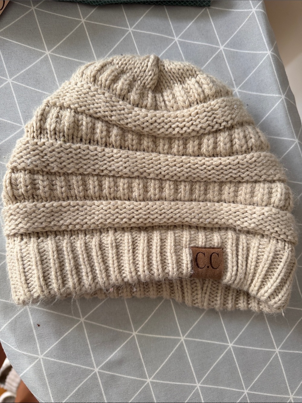 C.C Kids Beige Cable Knit Beanie